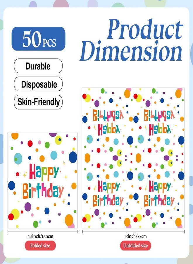 HFBOBP 50PCS Happy Birthday Paper Napkins, Colourful Dots Luncheon Napkins Cocktail Napkins Disposable Tableware Party Decorations Supplies for Kids Birthday, Baby Shower 13 x 13 Inches - Image 3